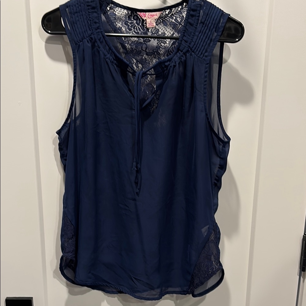 Sheer Navy Blue Sleeveless Blouse